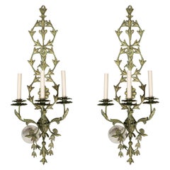 Pair of Electrified Triple Branch Tole Wall Sconces Pair of Electrified Triple Branch Tole Wall Sconces