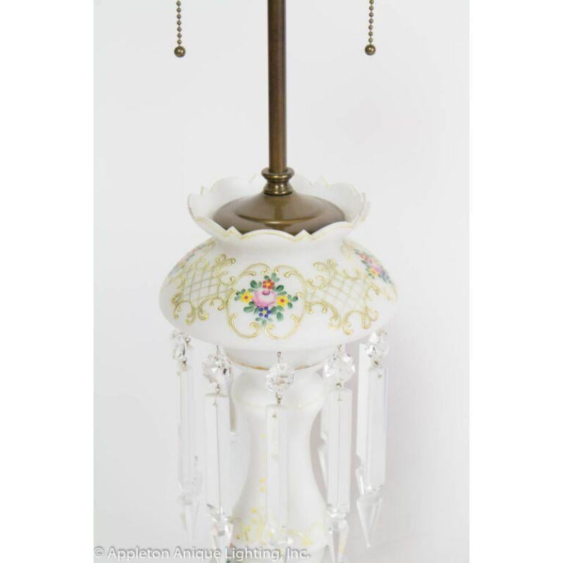 Pair of Electrified Victorian Lustre Lamps with Crystals In Good Condition For Sale In Canton, MA