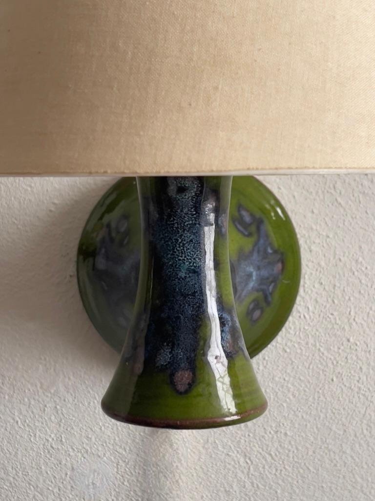 Mid-20th Century Pair of Elegant 1960s Danish Ceramic Wall Lights with Green and Red Glaze