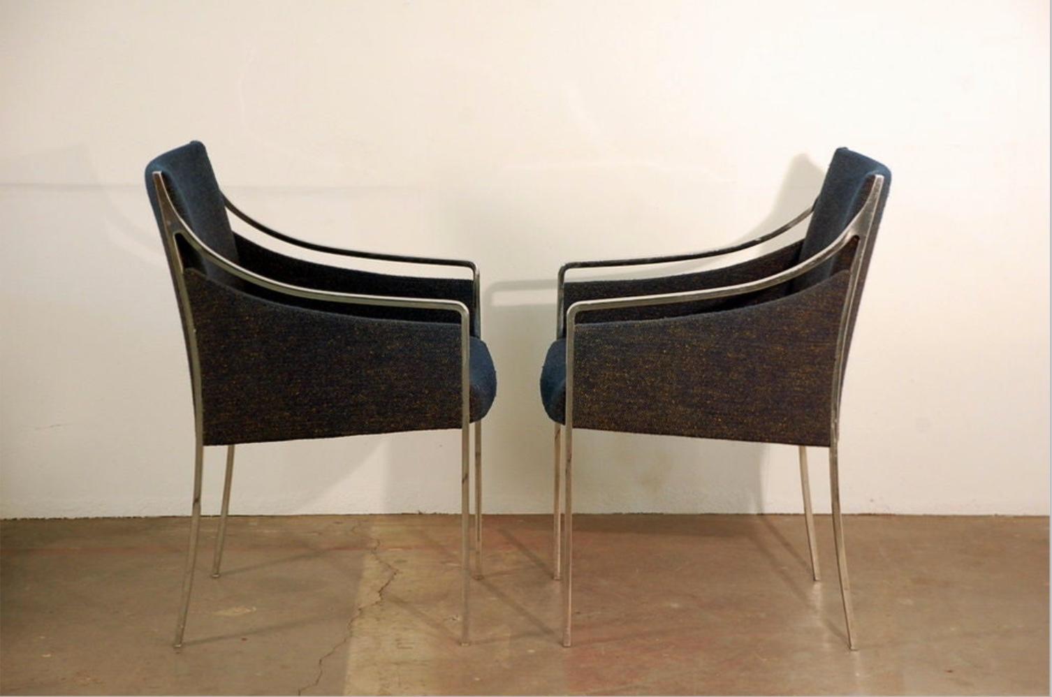 Pair of elegant 1970s chrome armchairs.