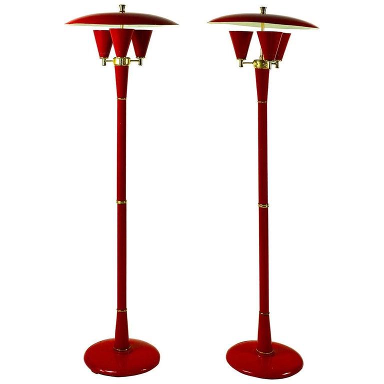 Pair Of Elegant 1970s Red Metal Floor Lamps In The Manner Tony Pair Of Elegant 1970s Red Metal Floor Lamps In The Manner Tony Duquette For