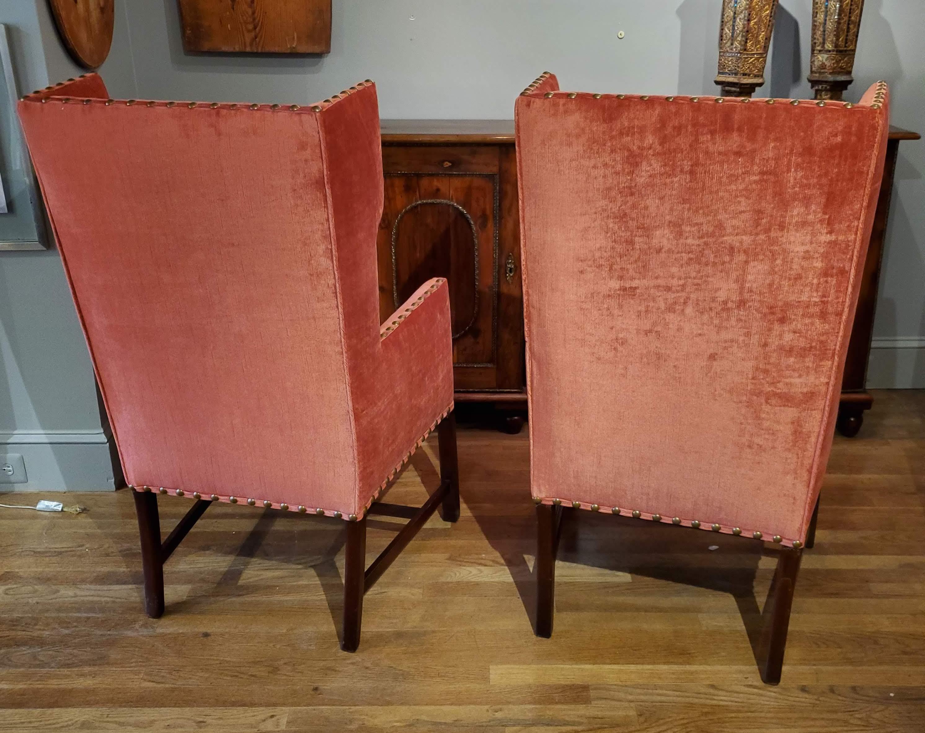 Pair of Elegant 19th Century English Red Velvet Wing Chairs 5