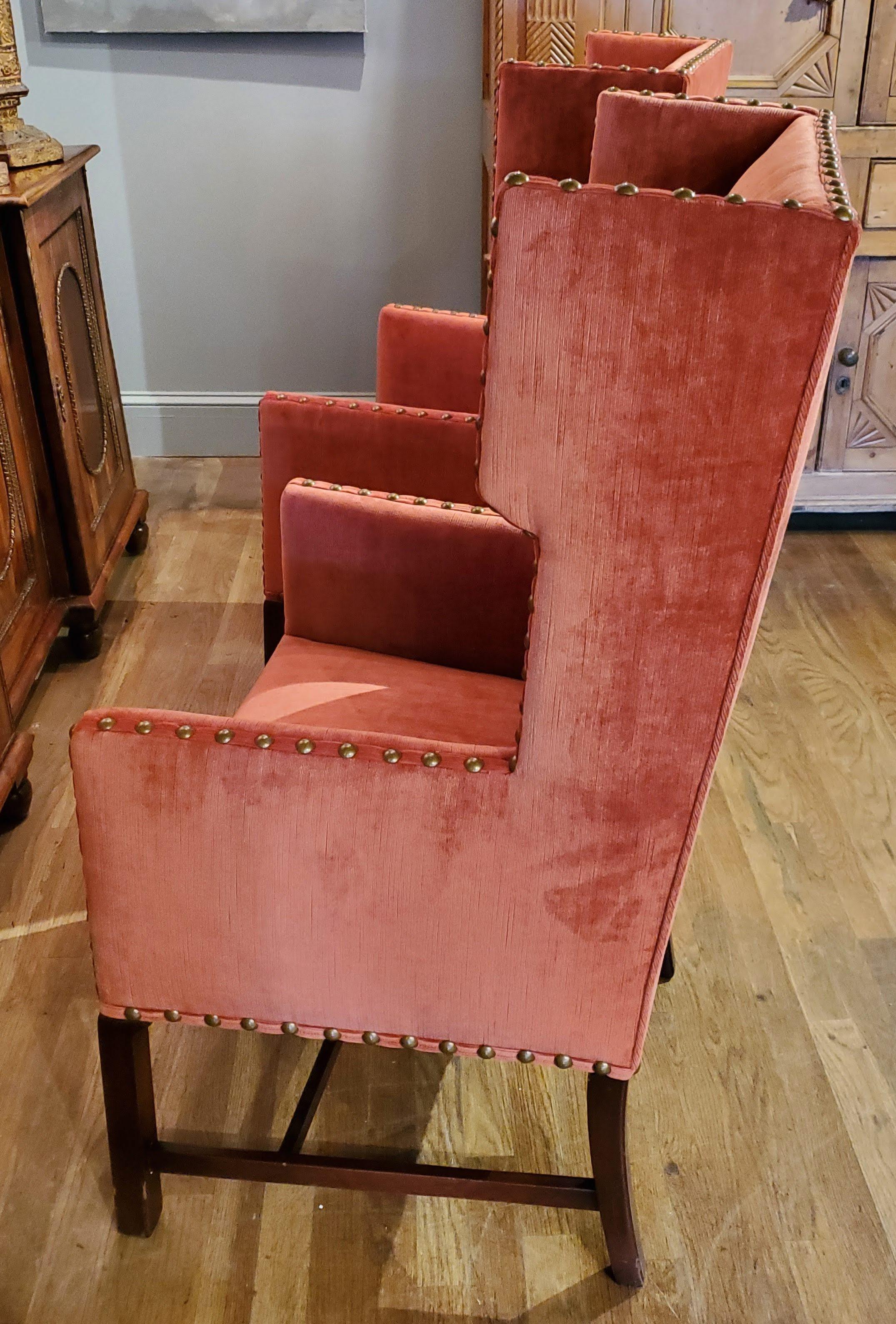 Pair of Elegant 19th Century English Red Velvet Wing Chairs 6