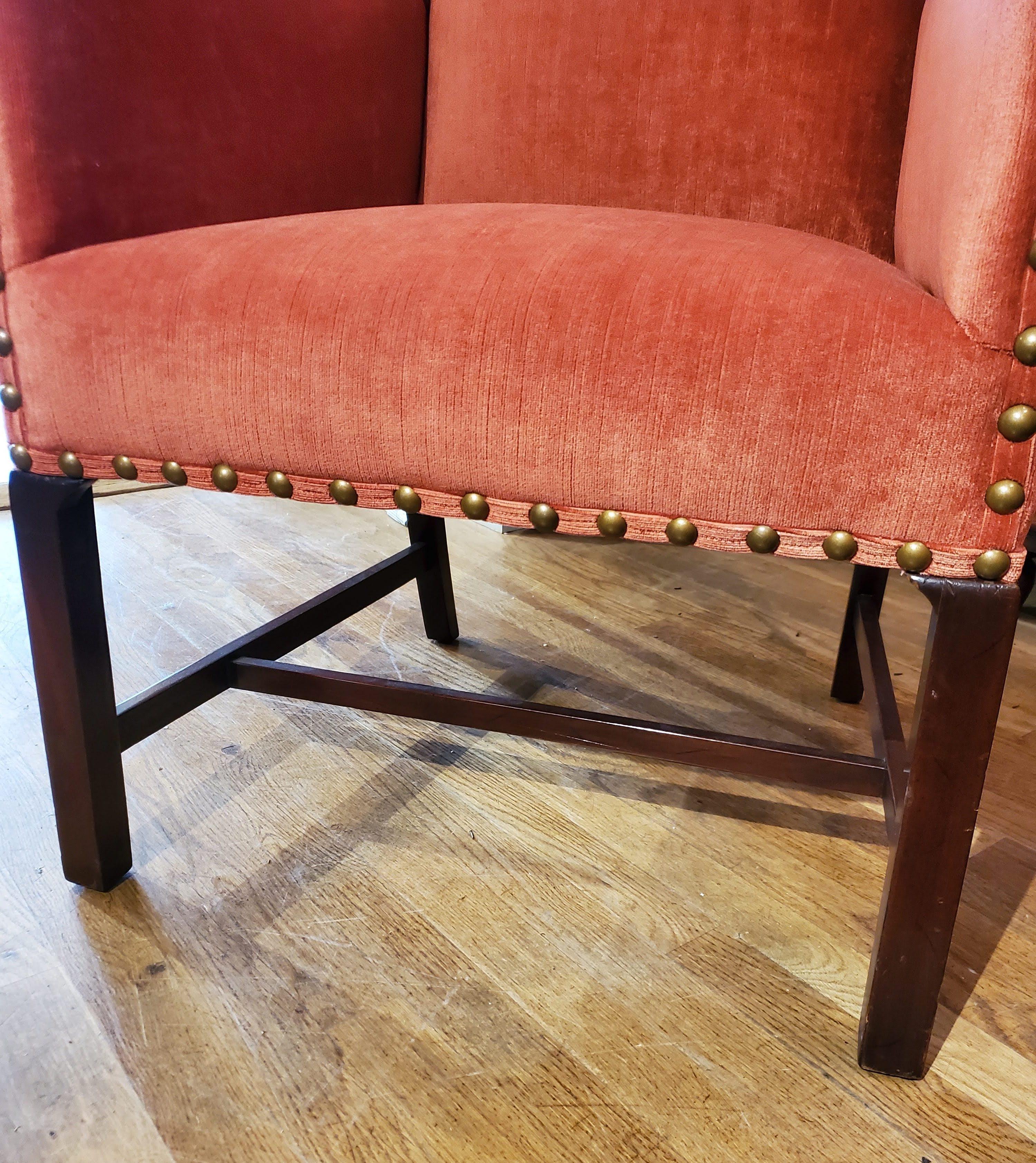 Pair of Elegant 19th Century English Red Velvet Wing Chairs 1