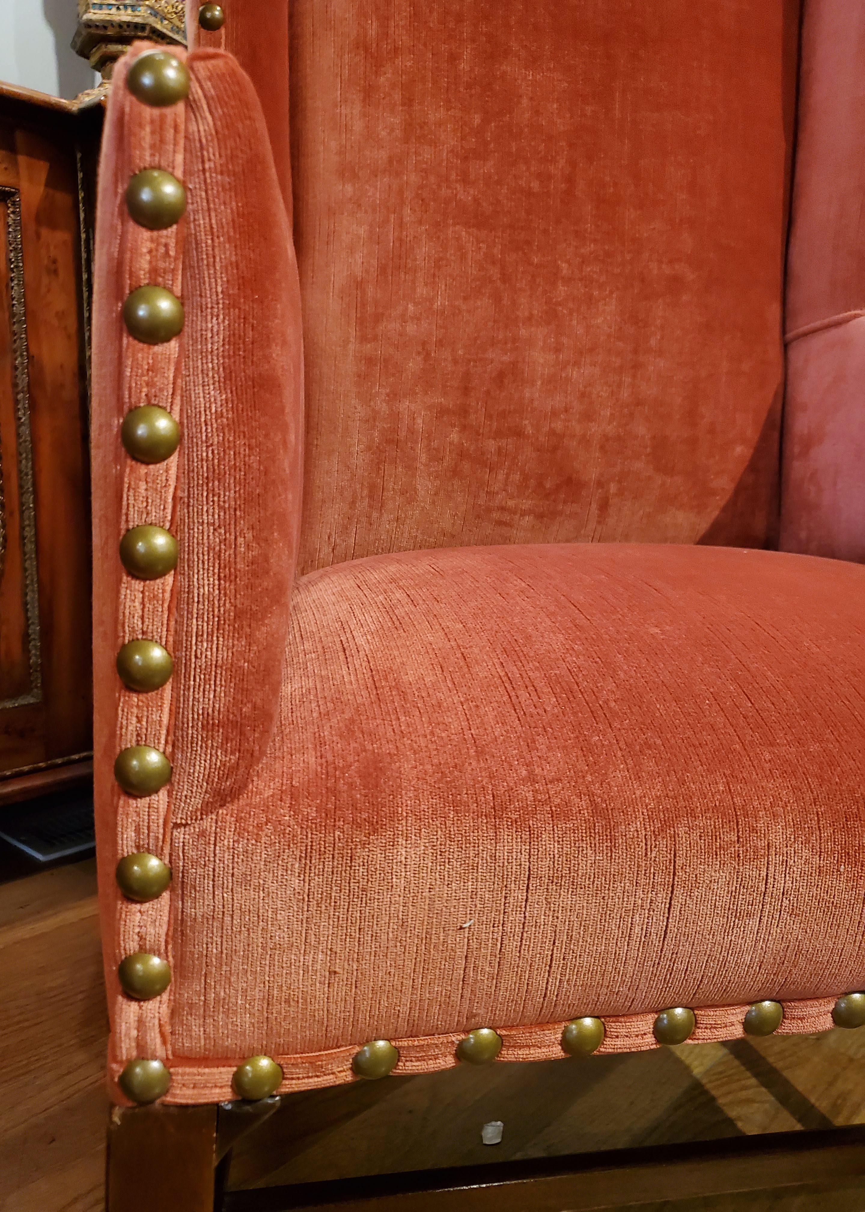Pair of Elegant 19th Century English Red Velvet Wing Chairs 3