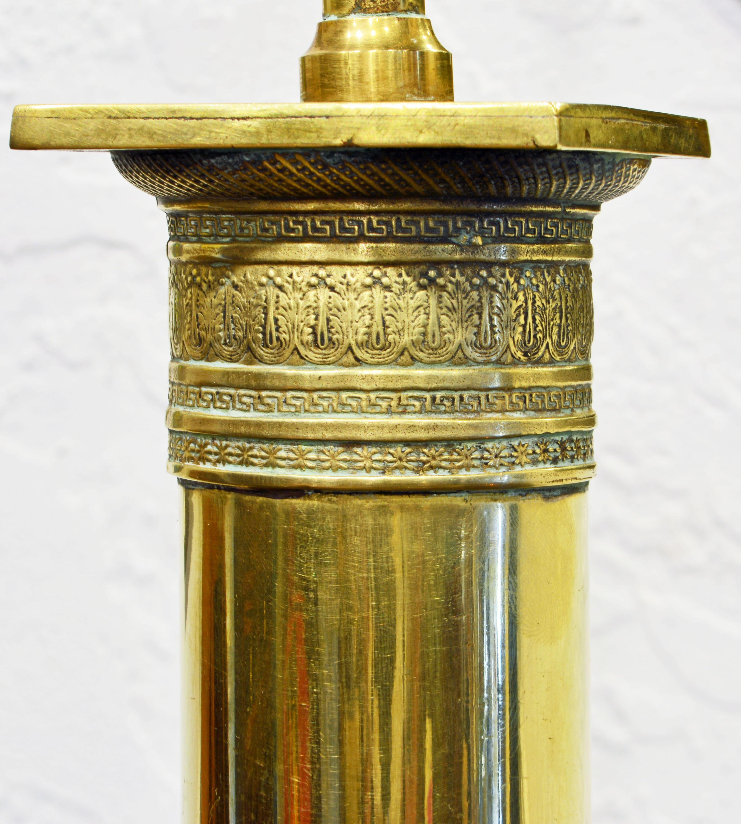 Pair of Elegant 19th Century French Empire Style Bronze Column Table Lamps In Good Condition In Ft. Lauderdale, FL