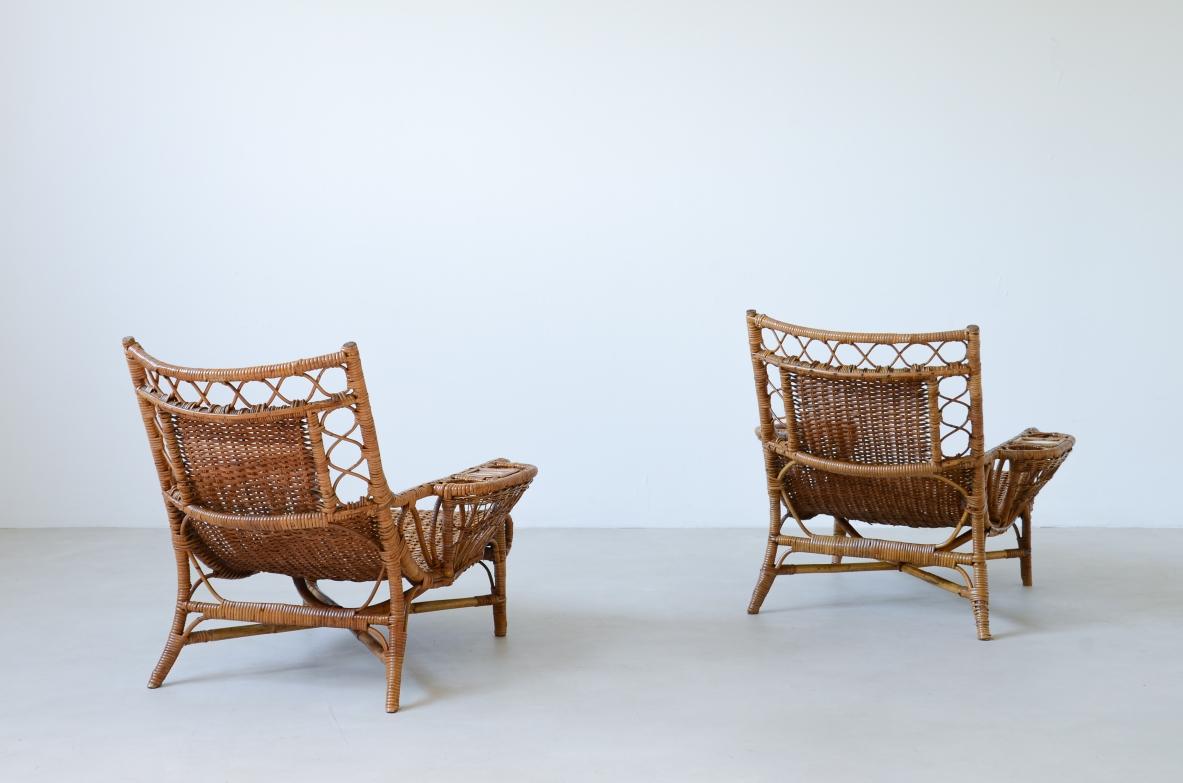 Mid-Century Modern Pair of elegant '50 willow armchairs  For Sale