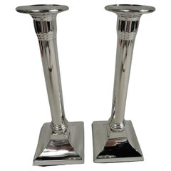Pair of Elegant American Modern Classical Sterling Silver Candlesticks