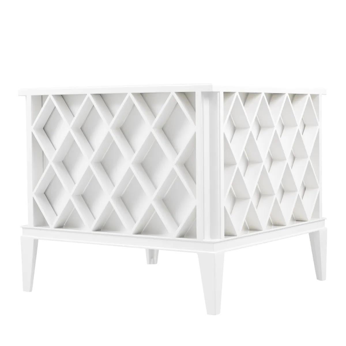 Modern Pair of Elegant and Refined white Painted Metal Outdoor Planters. For Sale