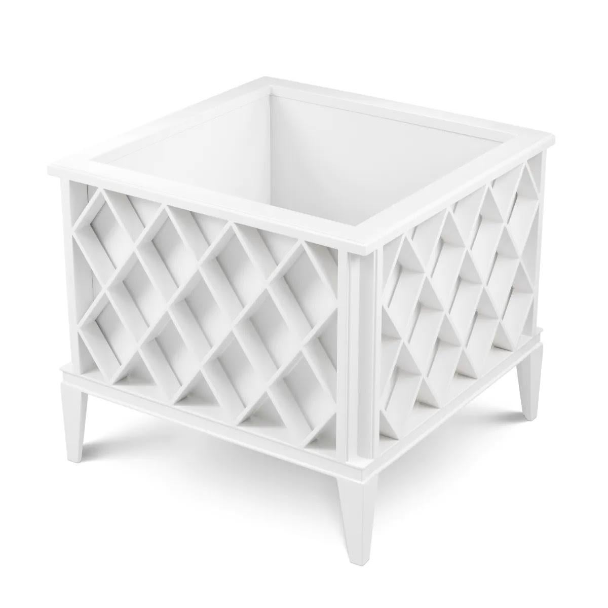 French Pair of Elegant and Refined white Painted Metal Outdoor Planters. For Sale