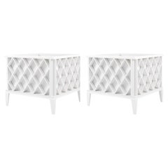Pair of Elegant and Refined white Painted Metal Outdoor Planters.