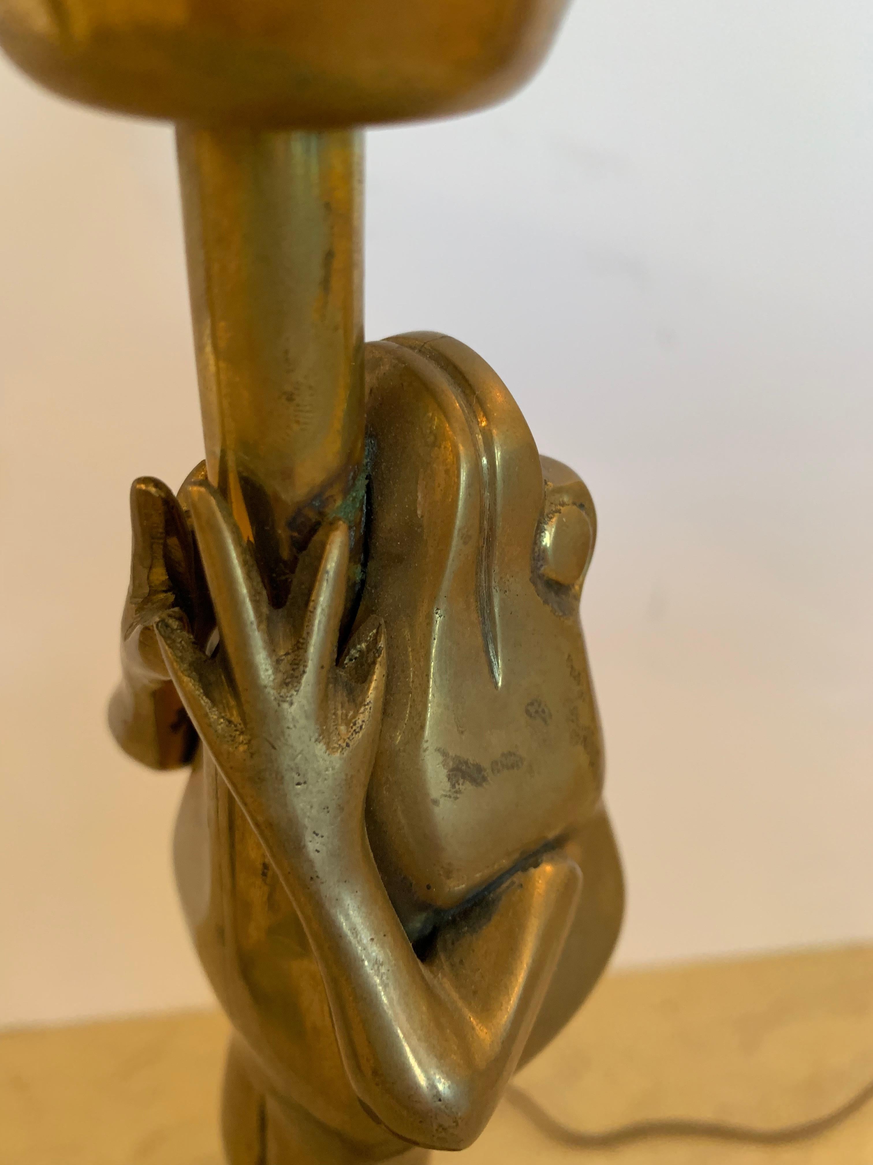 Pair of Elegant and Whimsical Brass Frog Motife Tall Table Lamps by Chapman 2