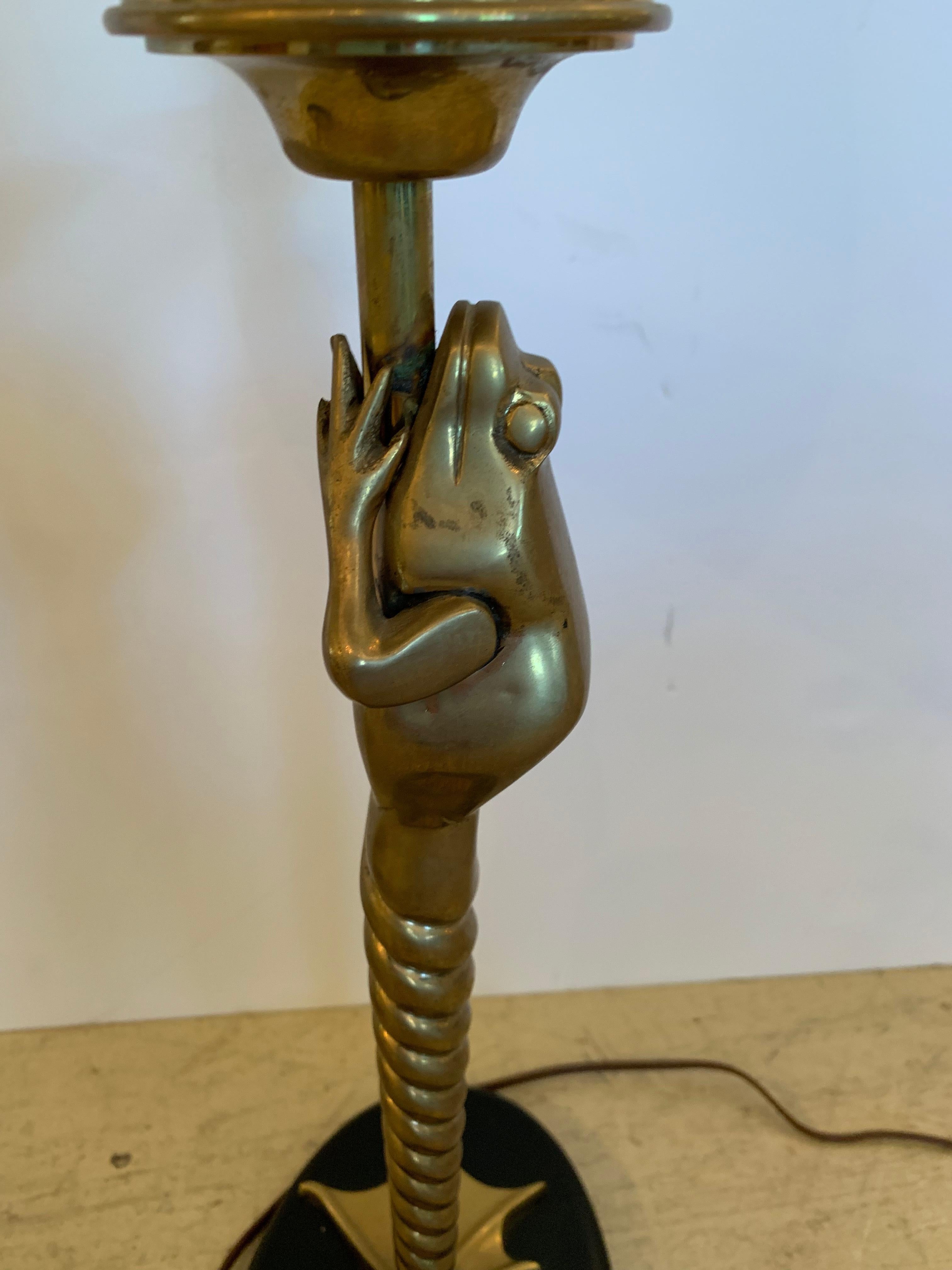 Pair of Elegant and Whimsical Brass Frog Motife Tall Table Lamps by Chapman 4