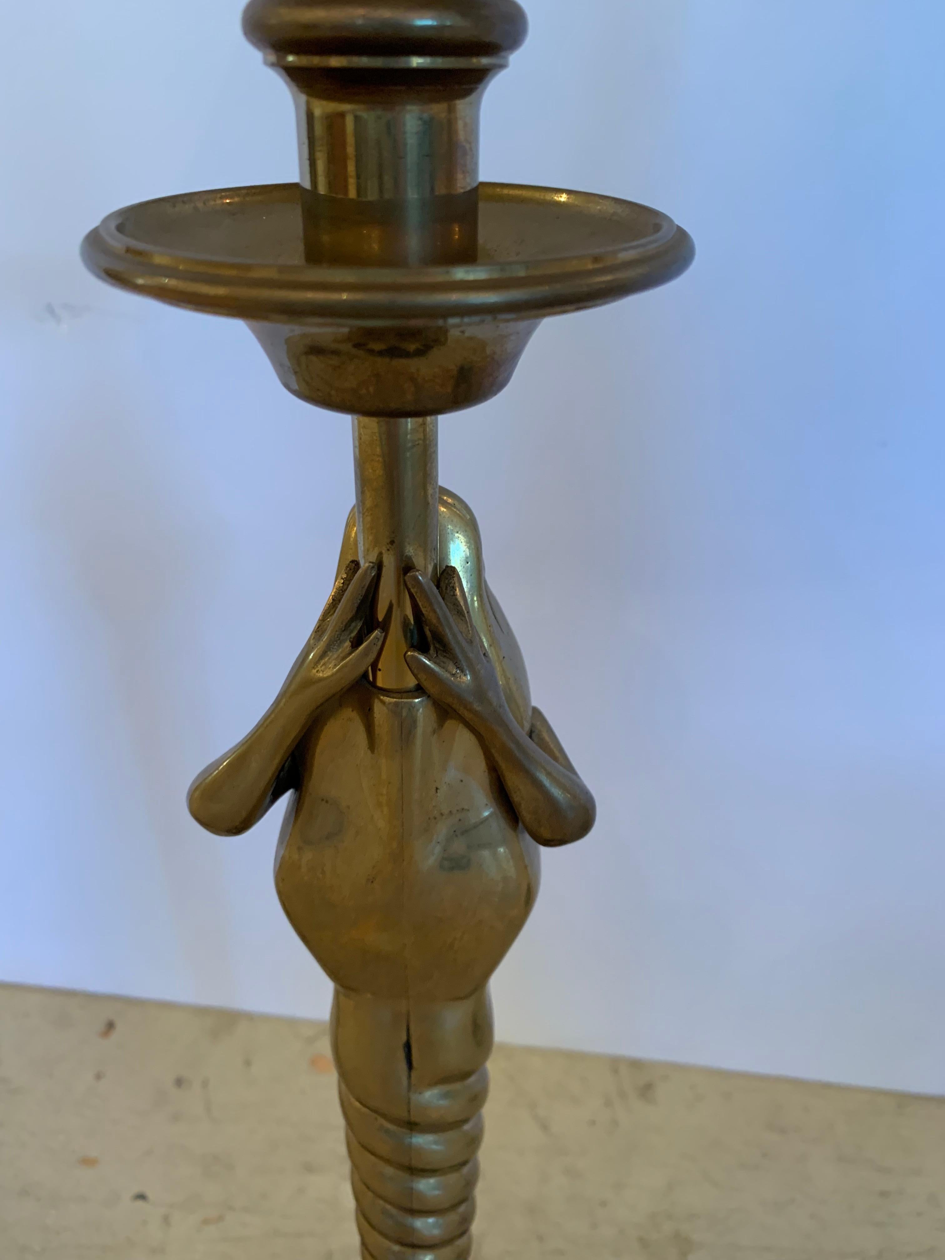 Pair of Elegant and Whimsical Brass Frog Motife Tall Table Lamps by Chapman 8