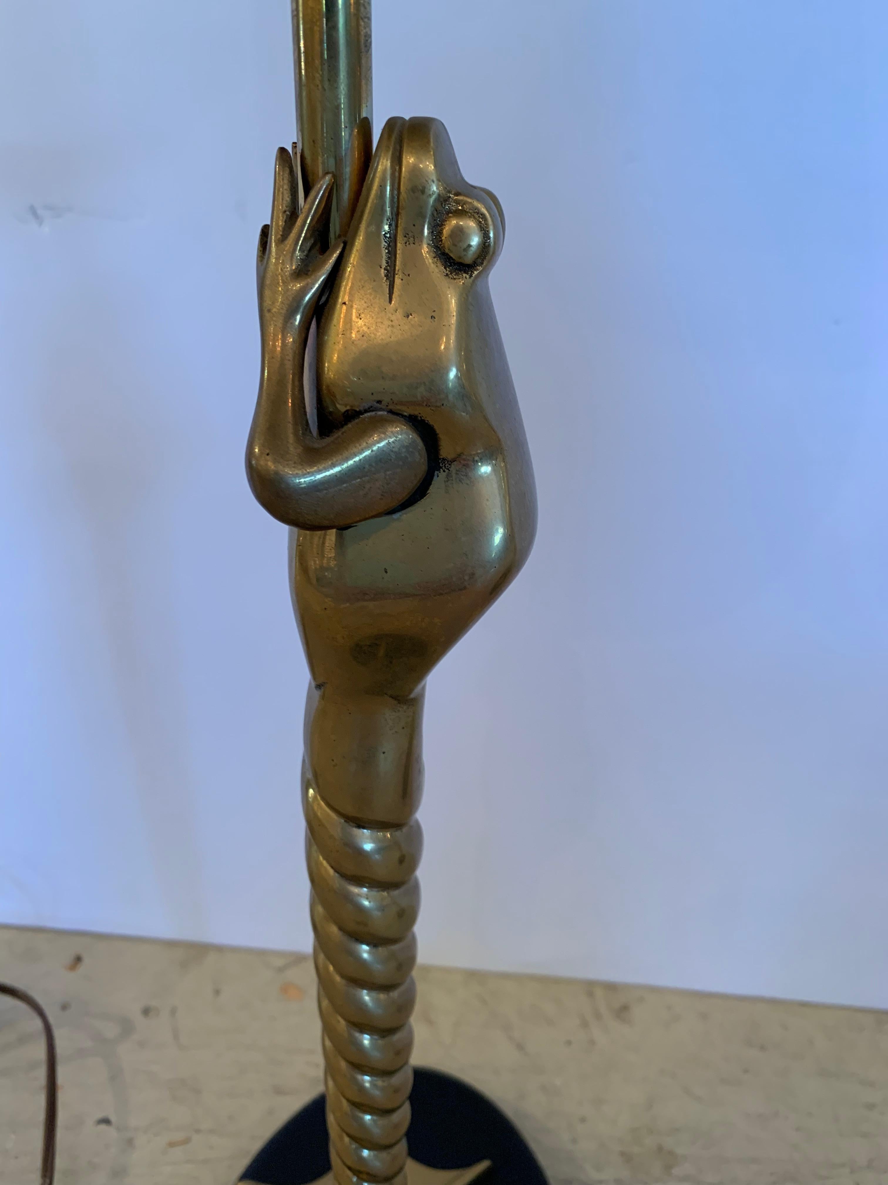 American Pair of Elegant and Whimsical Brass Frog Motife Tall Table Lamps by Chapman