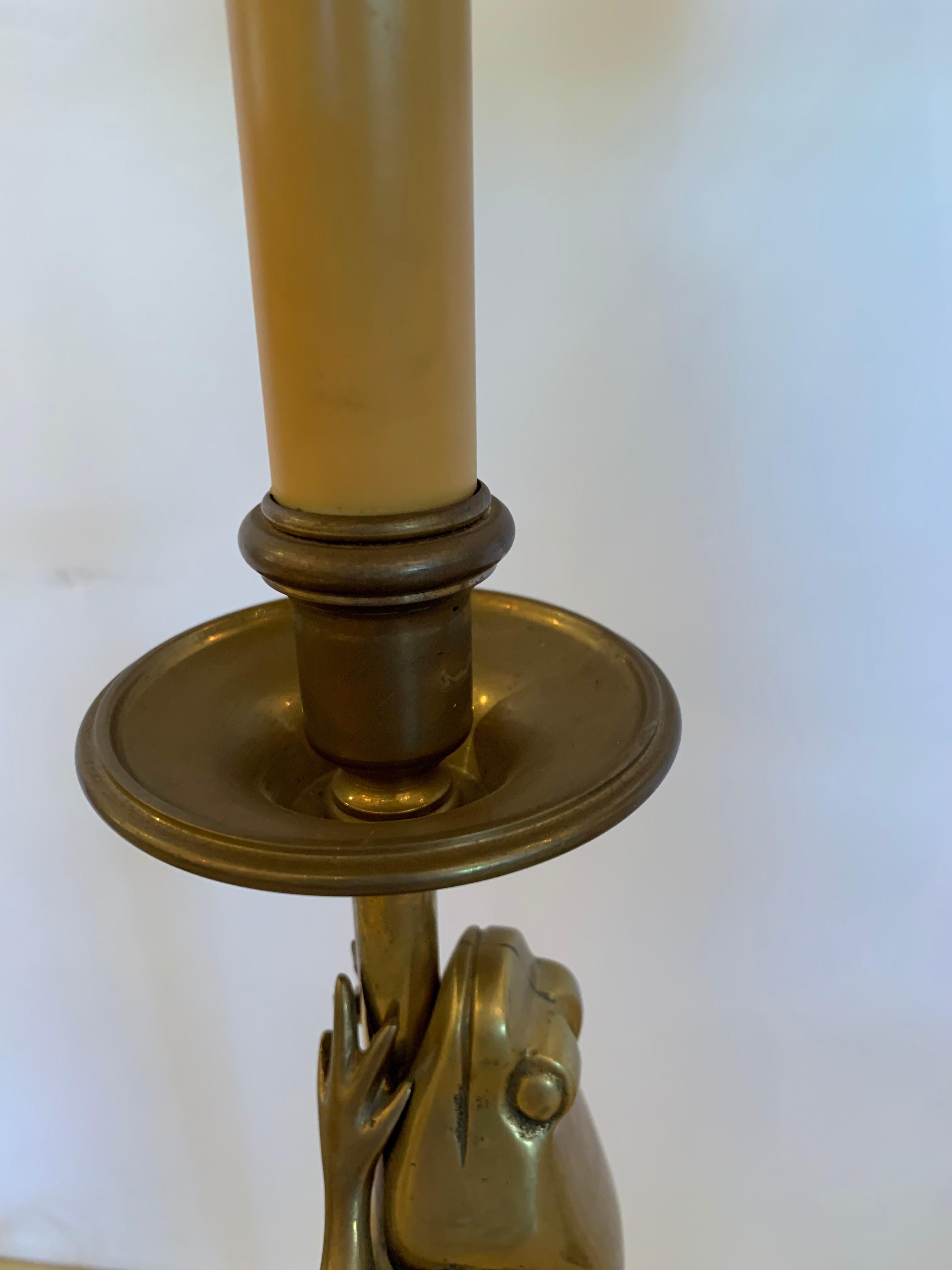 Pair of Elegant and Whimsical Brass Frog Motife Tall Table Lamps by Chapman In Good Condition In Hopewell, NJ