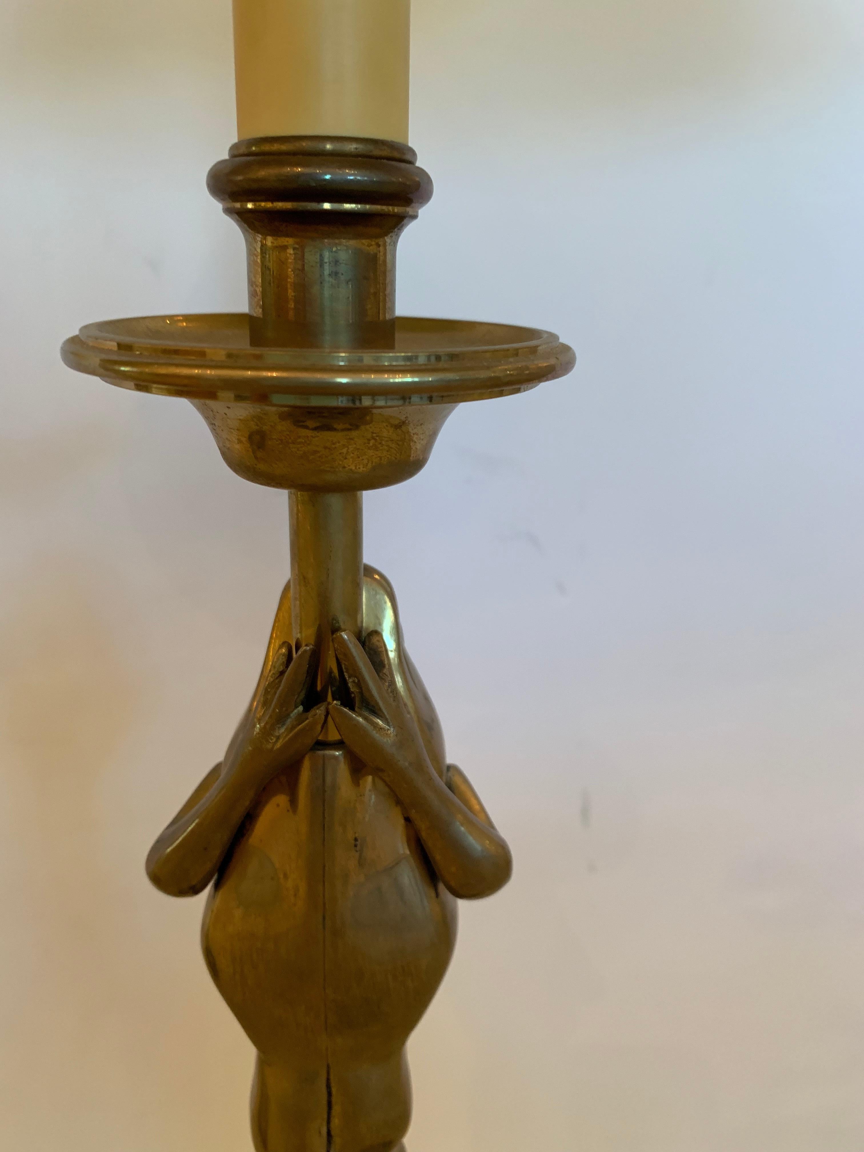 Pair of Elegant and Whimsical Brass Frog Motife Tall Table Lamps by Chapman 1