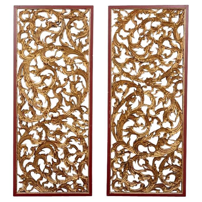 Pair of Elegant Antique Chinese Carved and Gilt Panels For Sale
