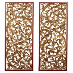 Pair of Elegant Antique Chinese Carved and Gilt Panels