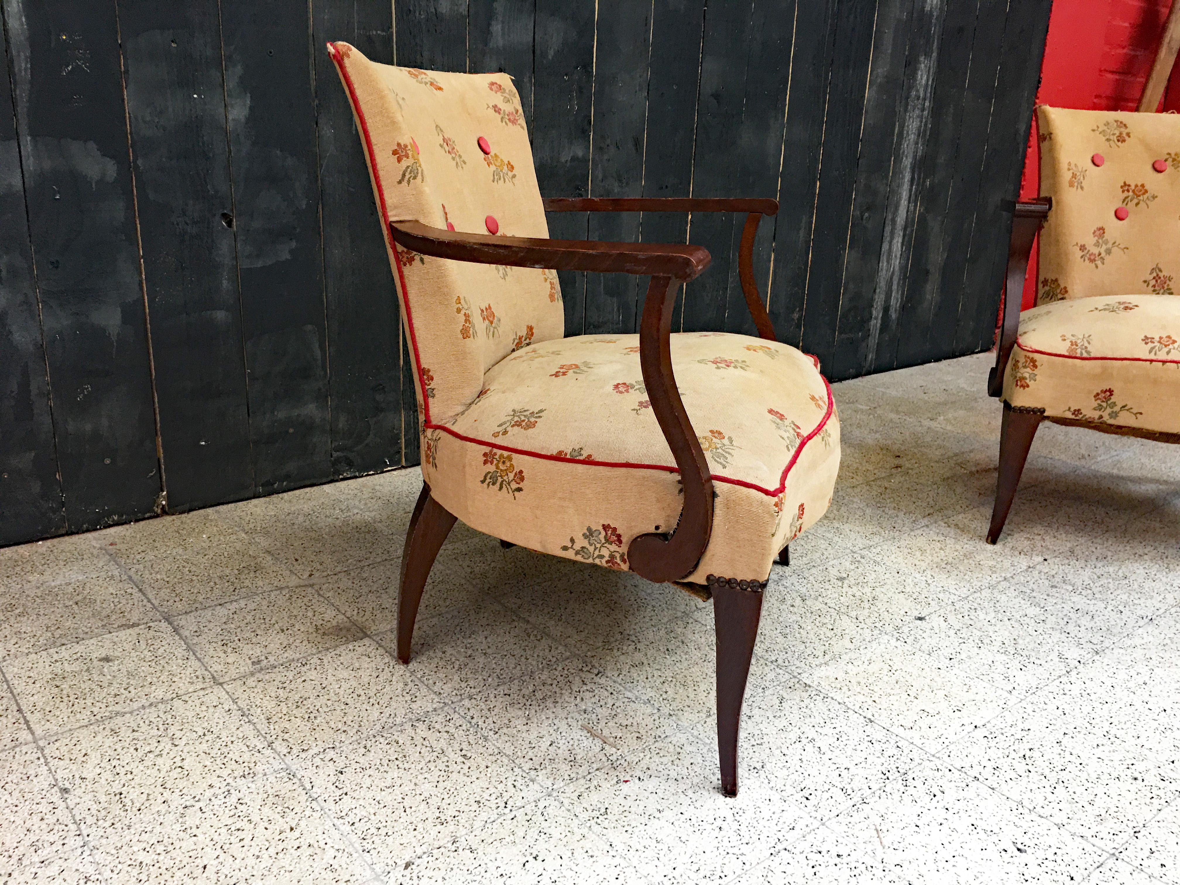 Pair of elegant art deco armchairs, circa 1940/1950.