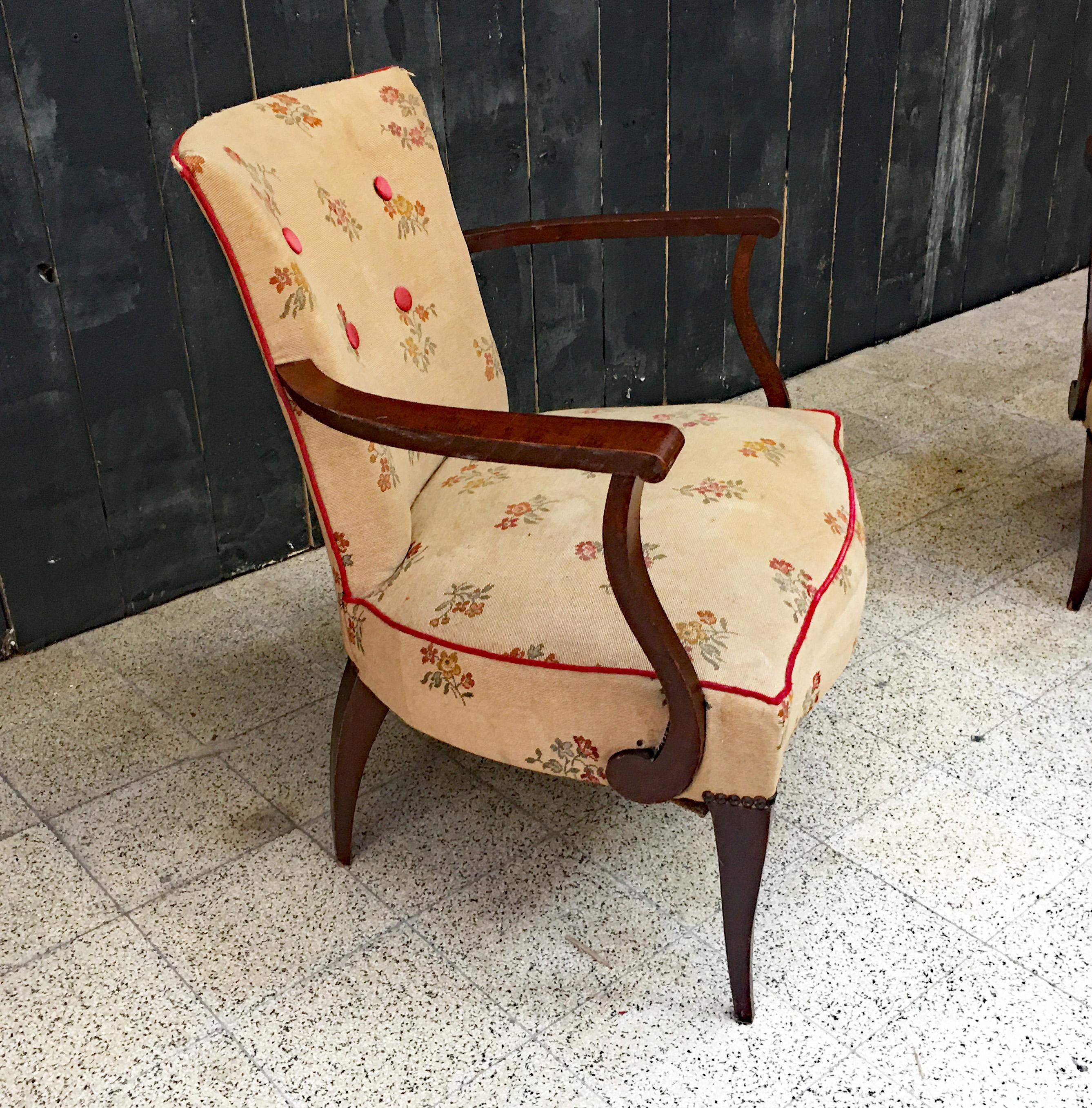 French Pair of Elegant Art Deco Armchairs, circa 1940/1950 For Sale