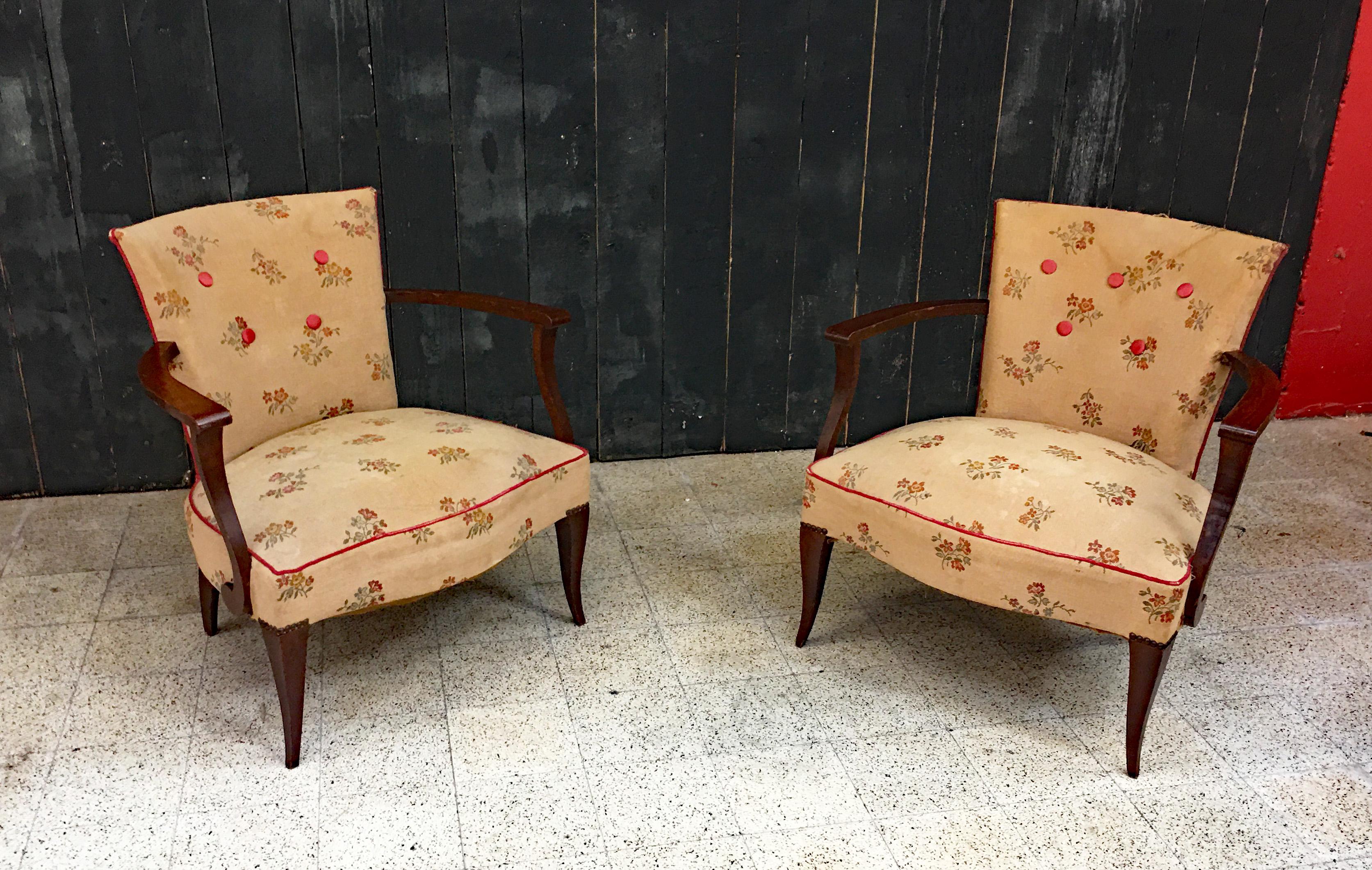 Pair of Elegant Art Deco Armchairs, circa 1940/1950 In Good Condition For Sale In Saint-Ouen, FR