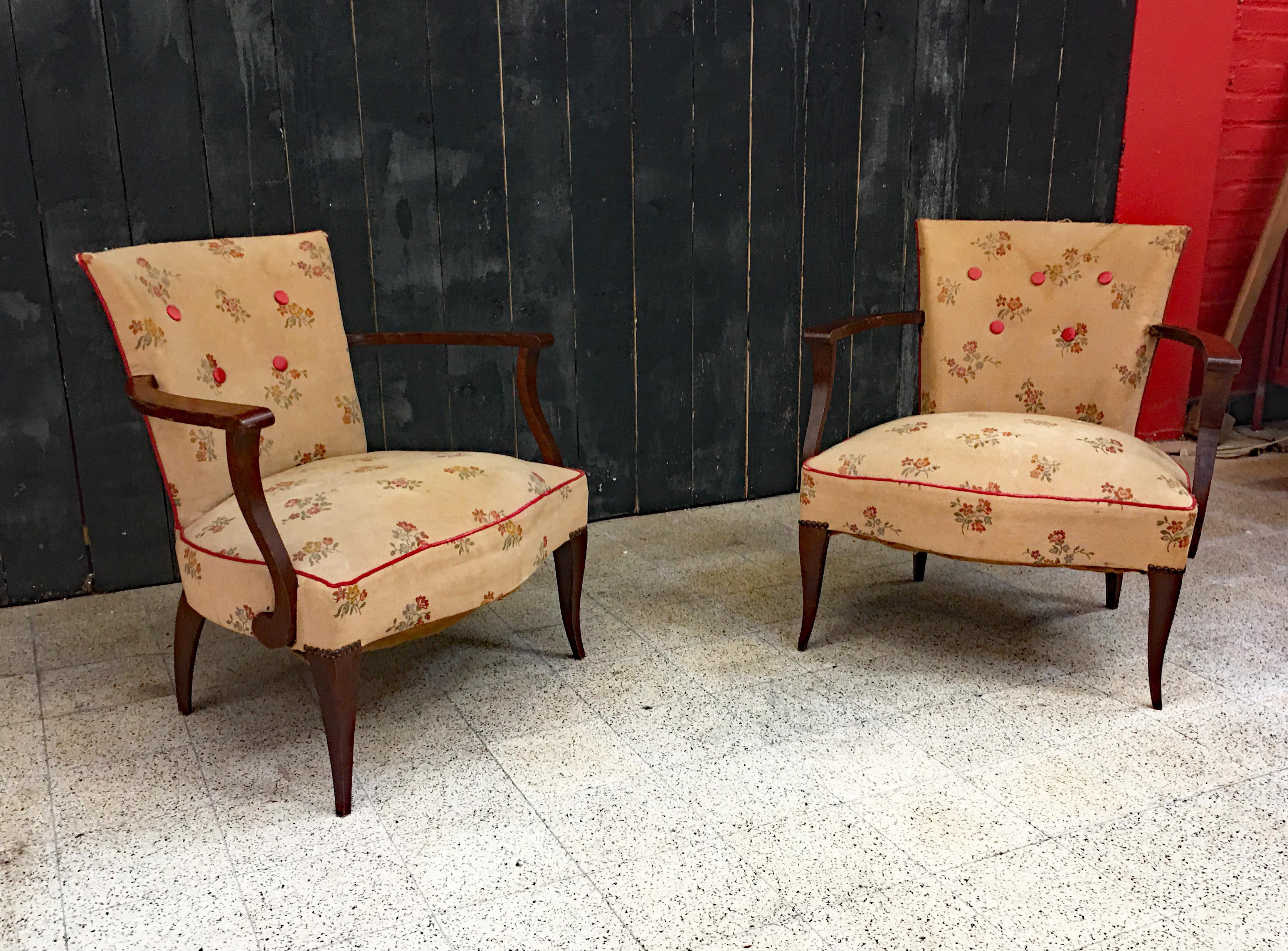 Upholstery Pair of Elegant Art Deco Armchairs, circa 1940/1950 For Sale