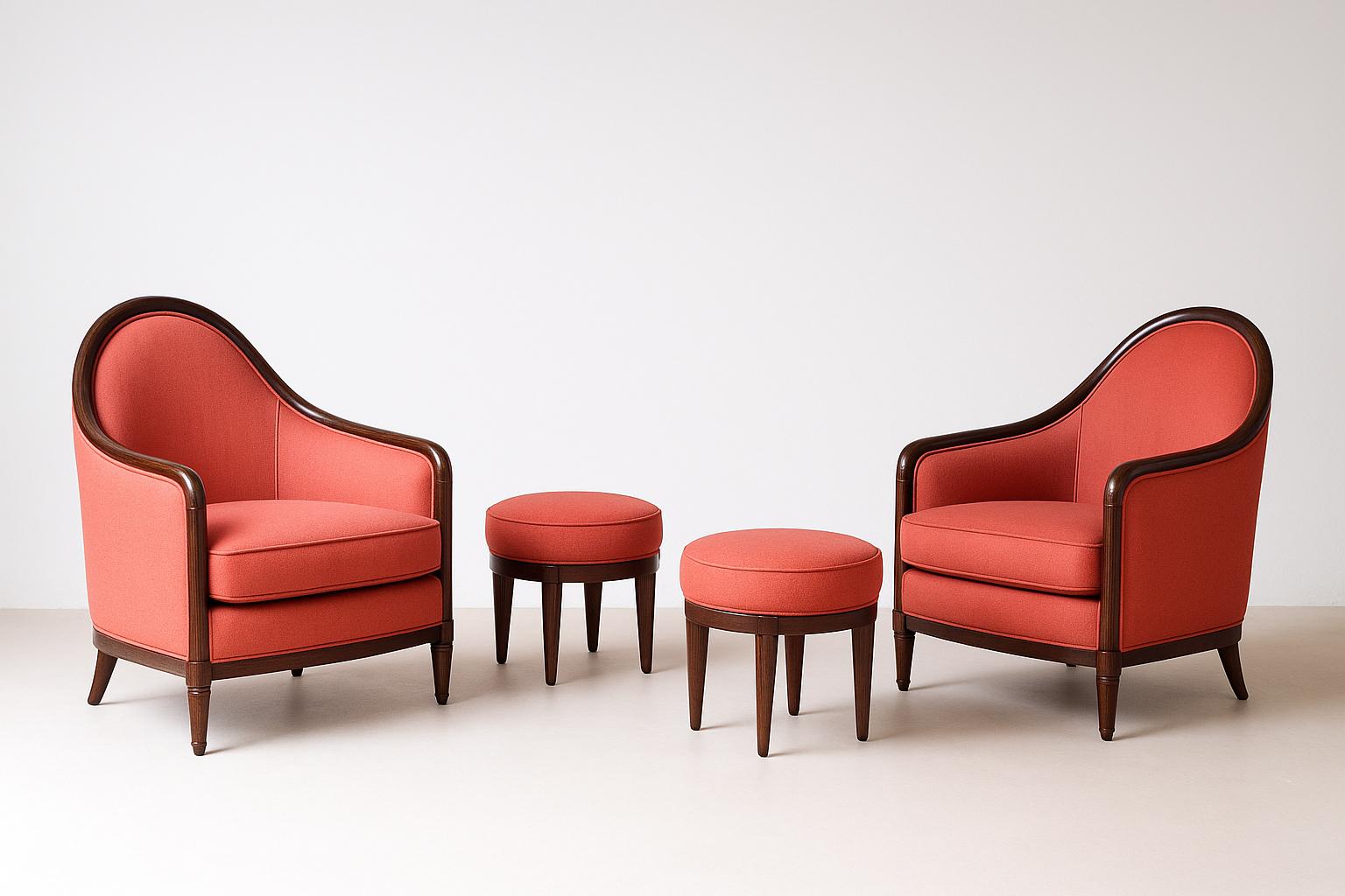 Coppia di eleganti poltrone Art Déco in legno sagomato in vendita 3