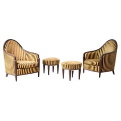 Pair of elegant Art Decò armchairs in shaped wood