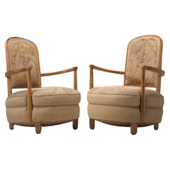 Pair of Elegant Art Deco Armchairs with Original Floral Upholstery
