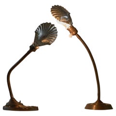 Pair of Elegant Art Deco Shell Shade Table Lamps Belgium 1930s