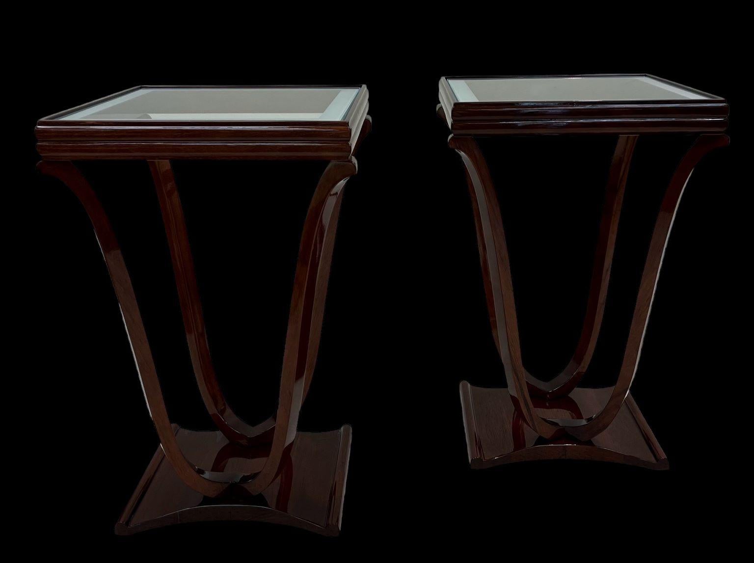 Pair of Elegant Art Deco Tulip Shaped Glass Top End Tables American C.1930's 5