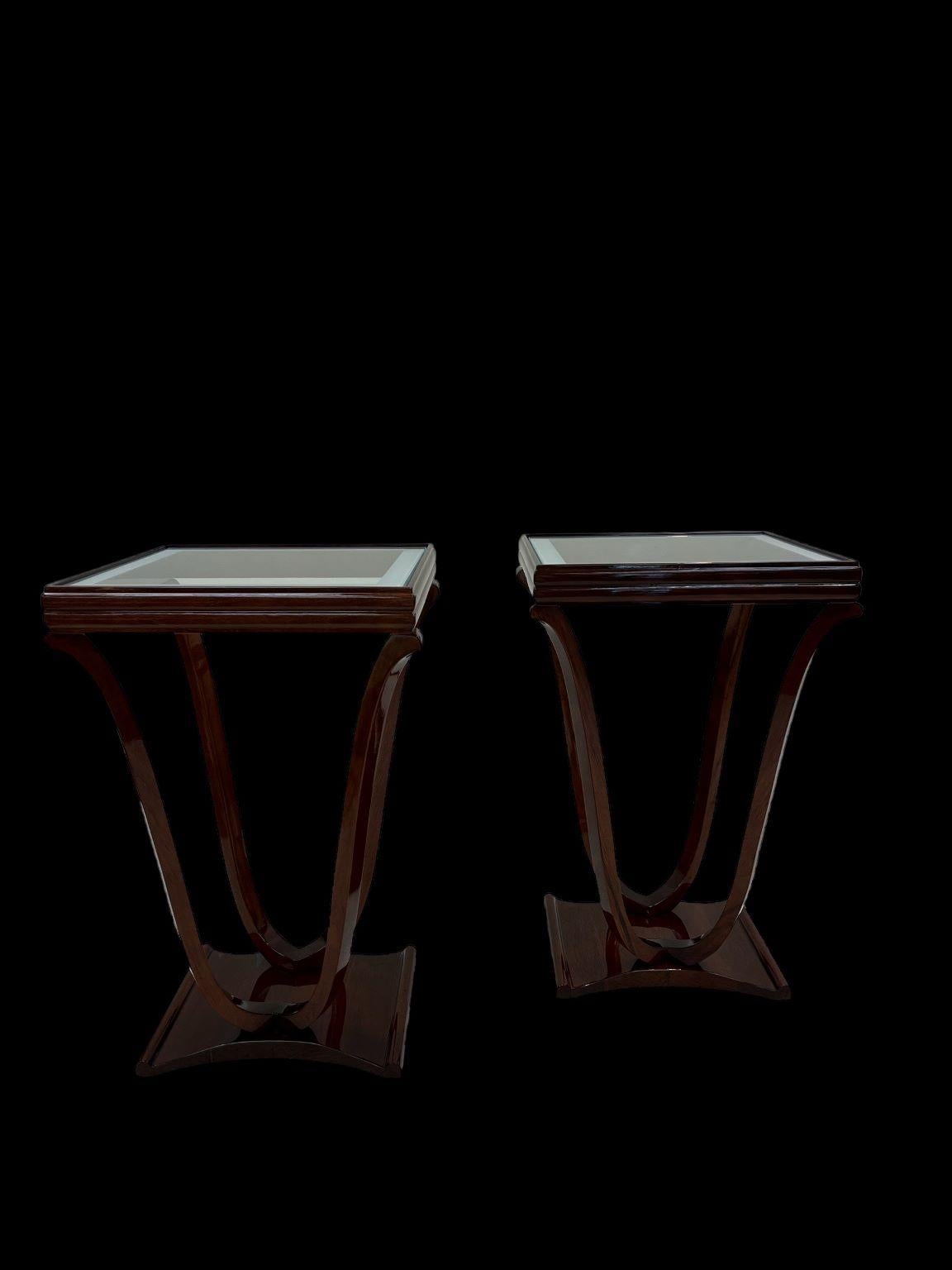 Frosted Pair of Elegant Art Deco Tulip Shaped Glass Top End Tables American C.1930's