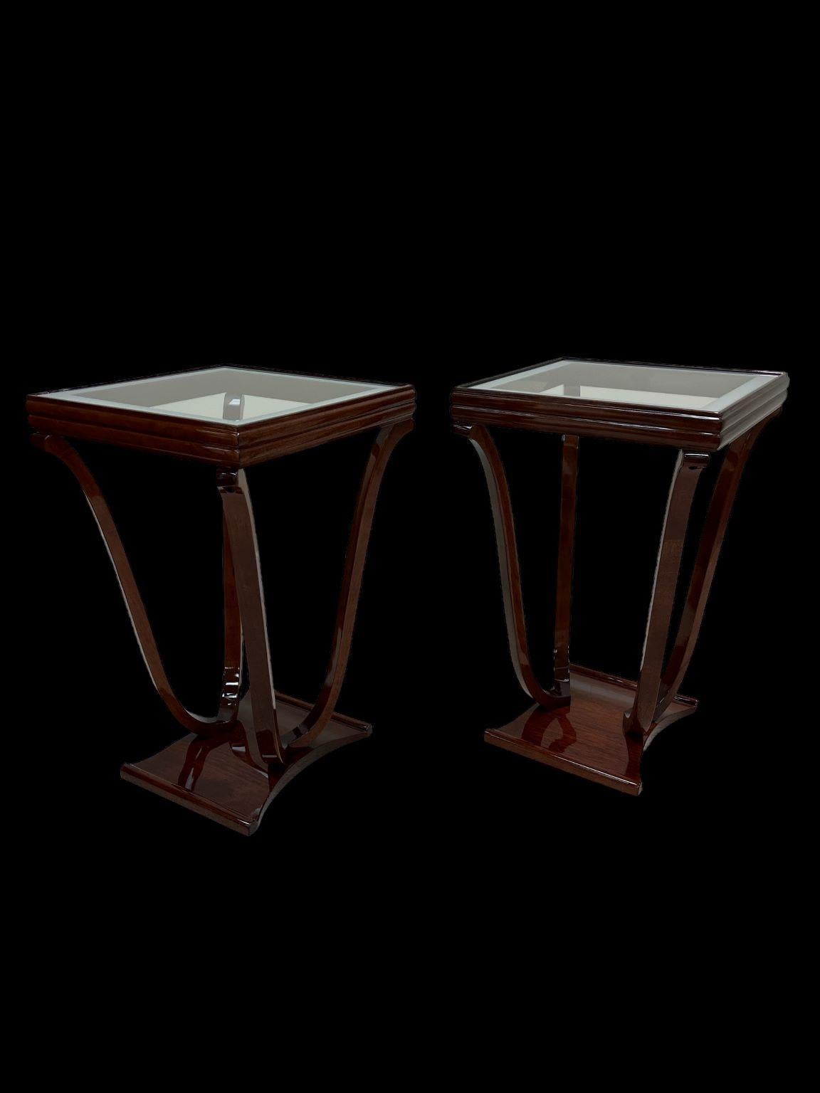 Pair of Elegant Art Deco Tulip Shaped Glass Top End Tables American C.1930's 1