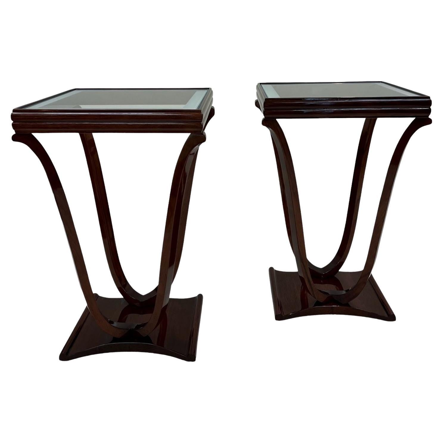 Pair of Elegant Art Deco Tulip Shaped Glass Top End Tables American C.1930's 2