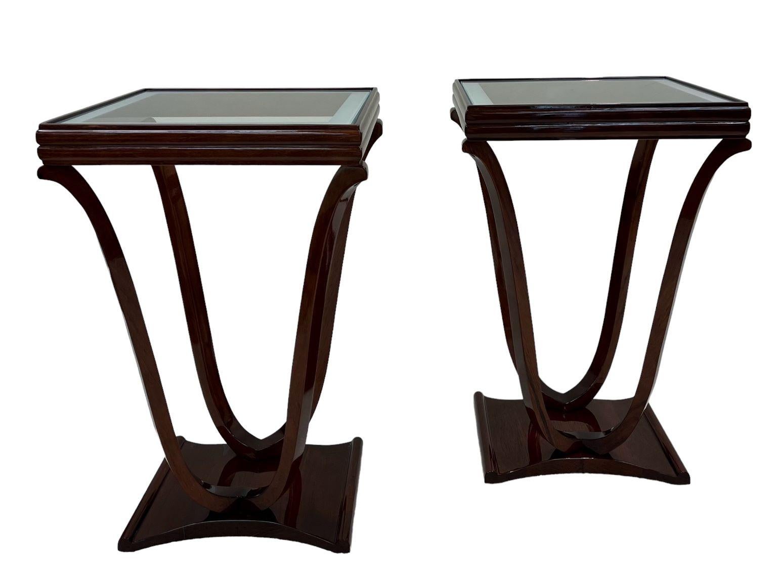 Pair of Elegant Art Deco Tulip Shaped Glass Top End Tables American C.1930's 3