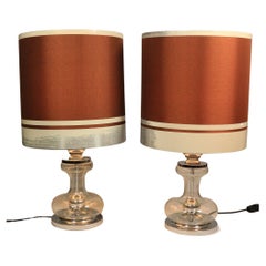 Pair of elegant big Table Lamps by Richard Essig, Germany, 1970s, Glass / Chrome