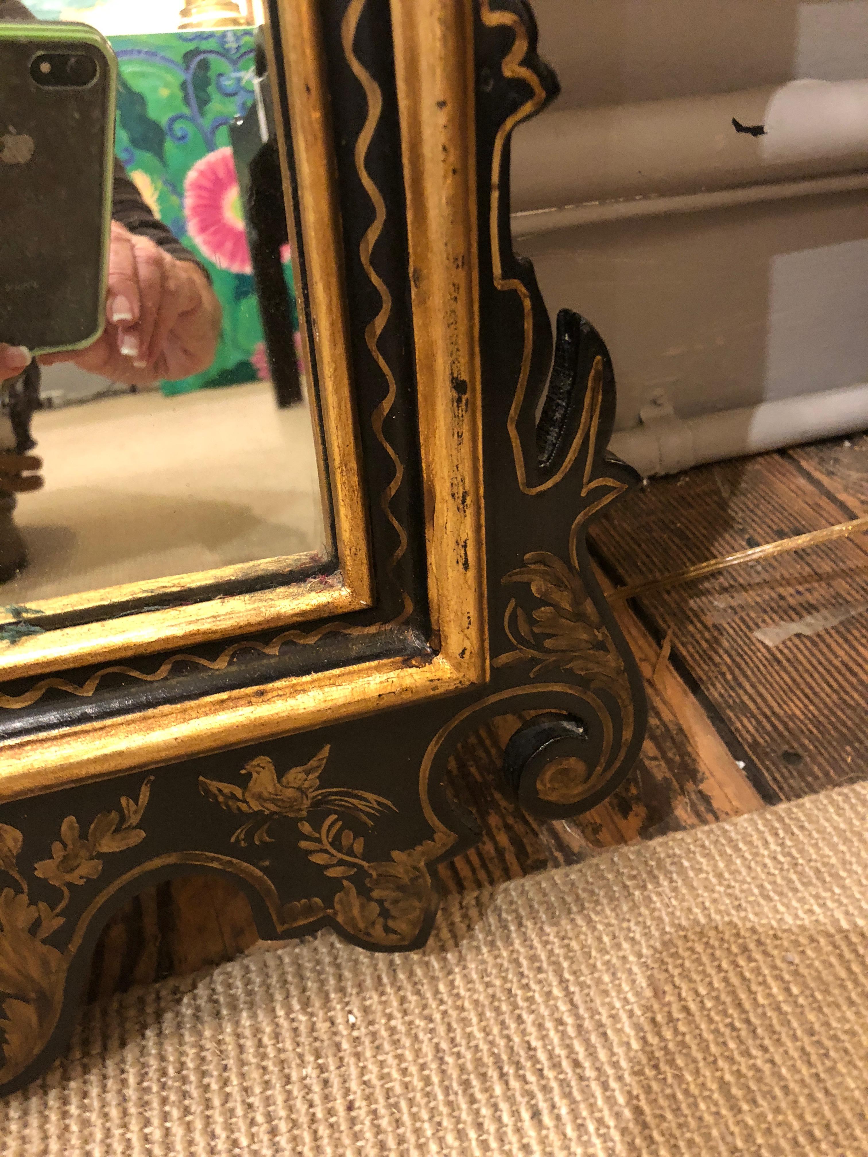 Pair of Elegant Black and Gold Chinoiserie Style Mirrors 5