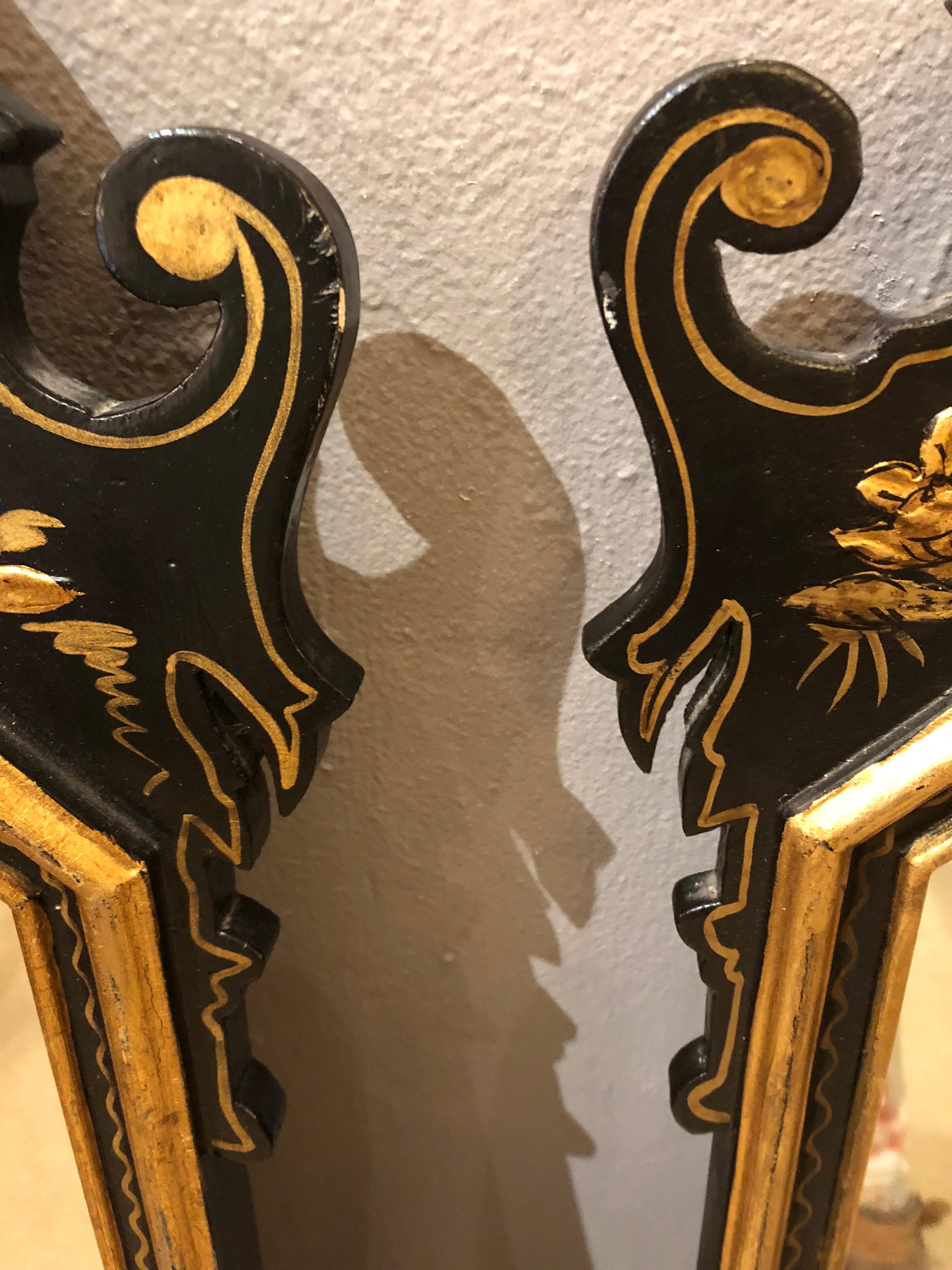 Pair of Elegant Black and Gold Chinoiserie Style Mirrors 4