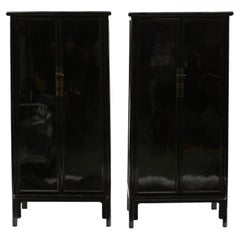 Pair Of Elegant Black Polished Cabinets In Ming Style.