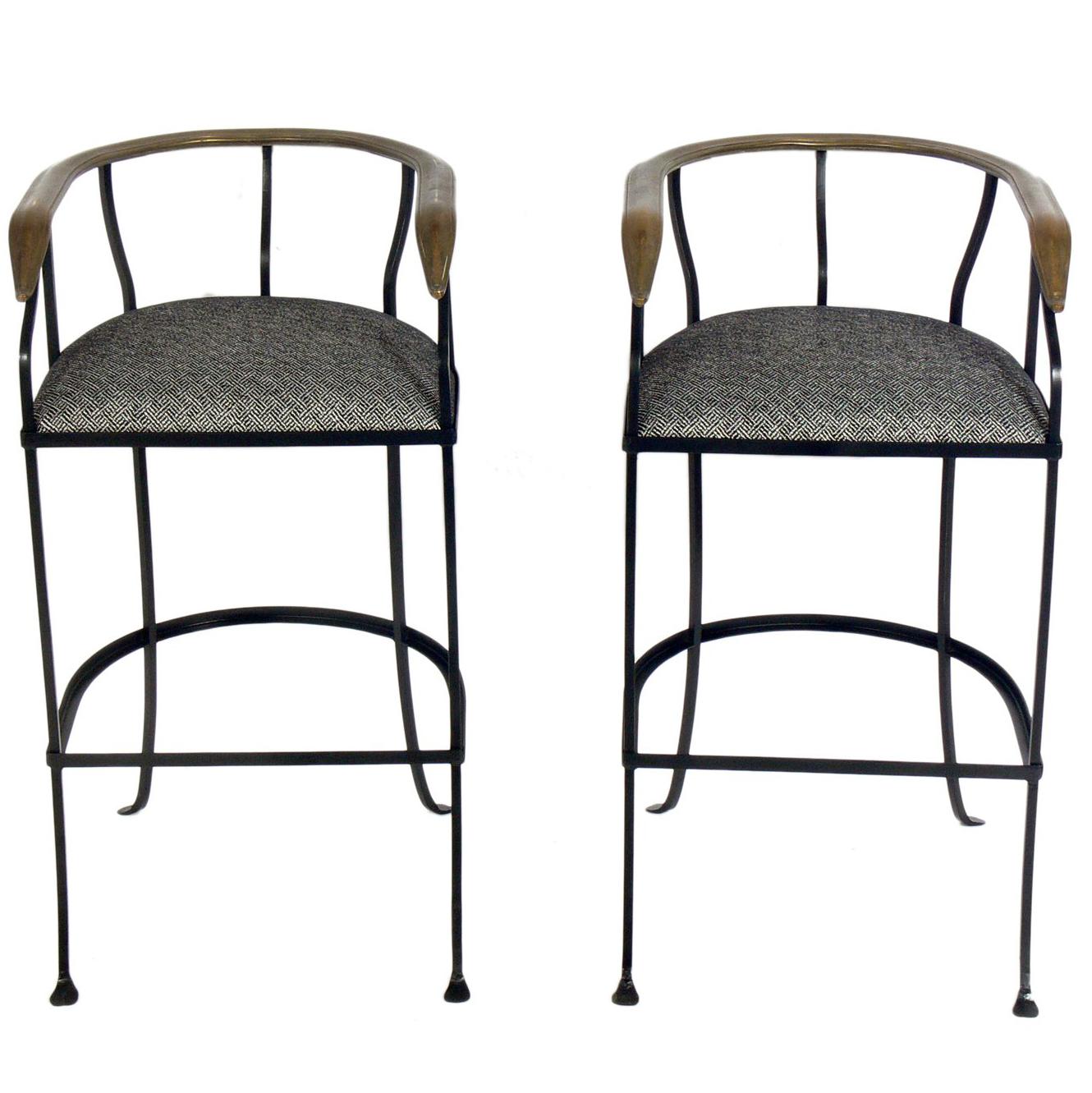 Pair of Elegant Brass and Iron Bar Stools