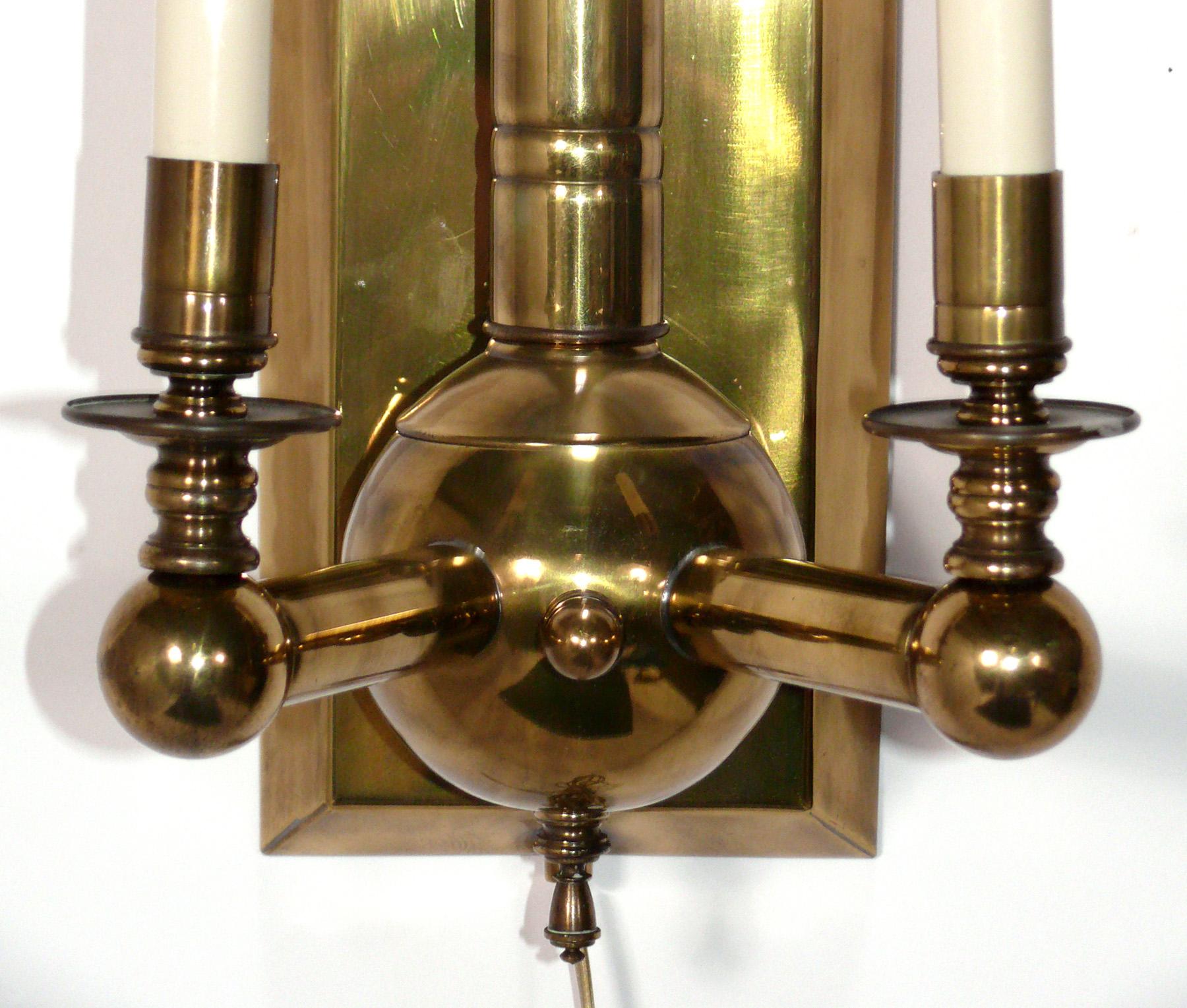 Neoclassical Revival Pair of Elegant Brass Sconces by Hart Associates For Sale