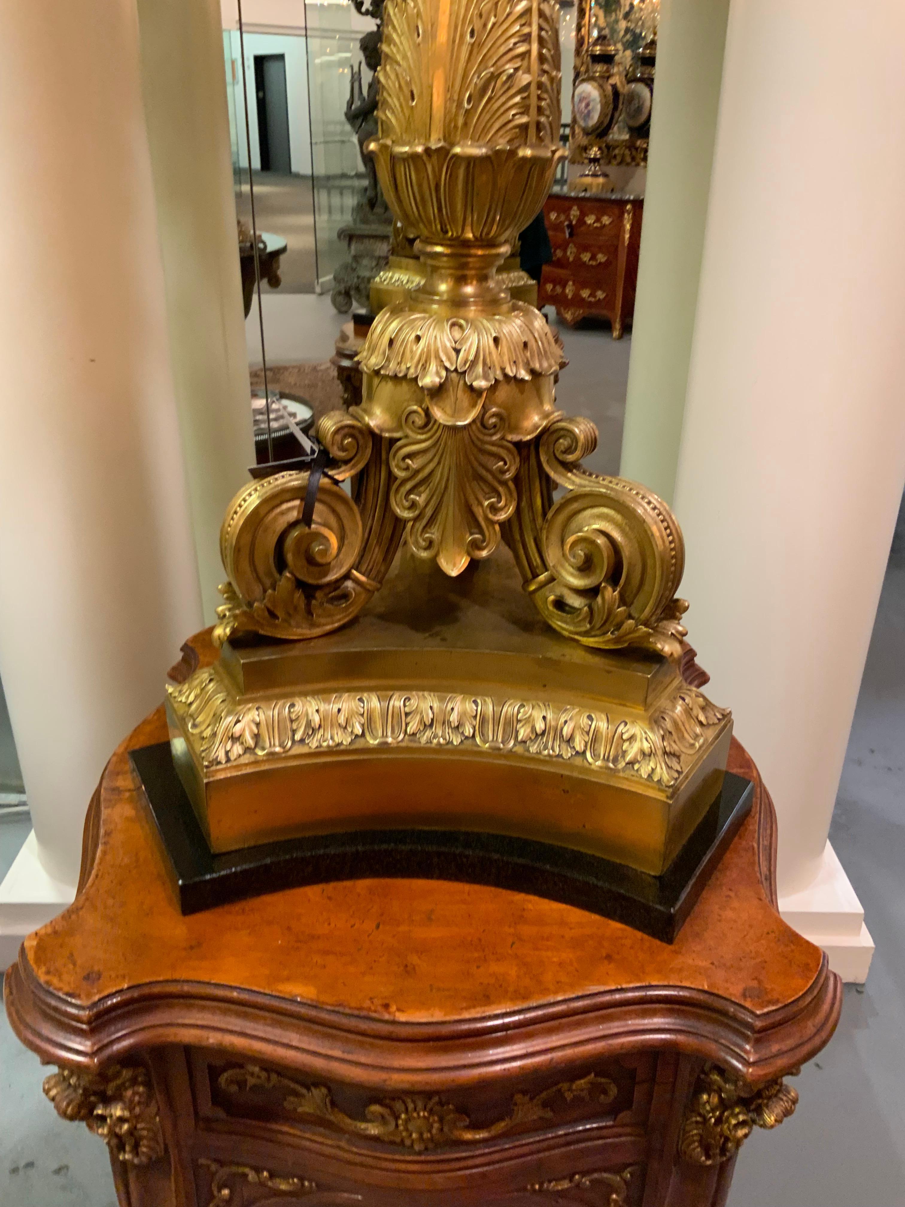 Pair of Elegant Bronze Dore and Crystal Palace Size Torchiers Now Electrified For Sale 5