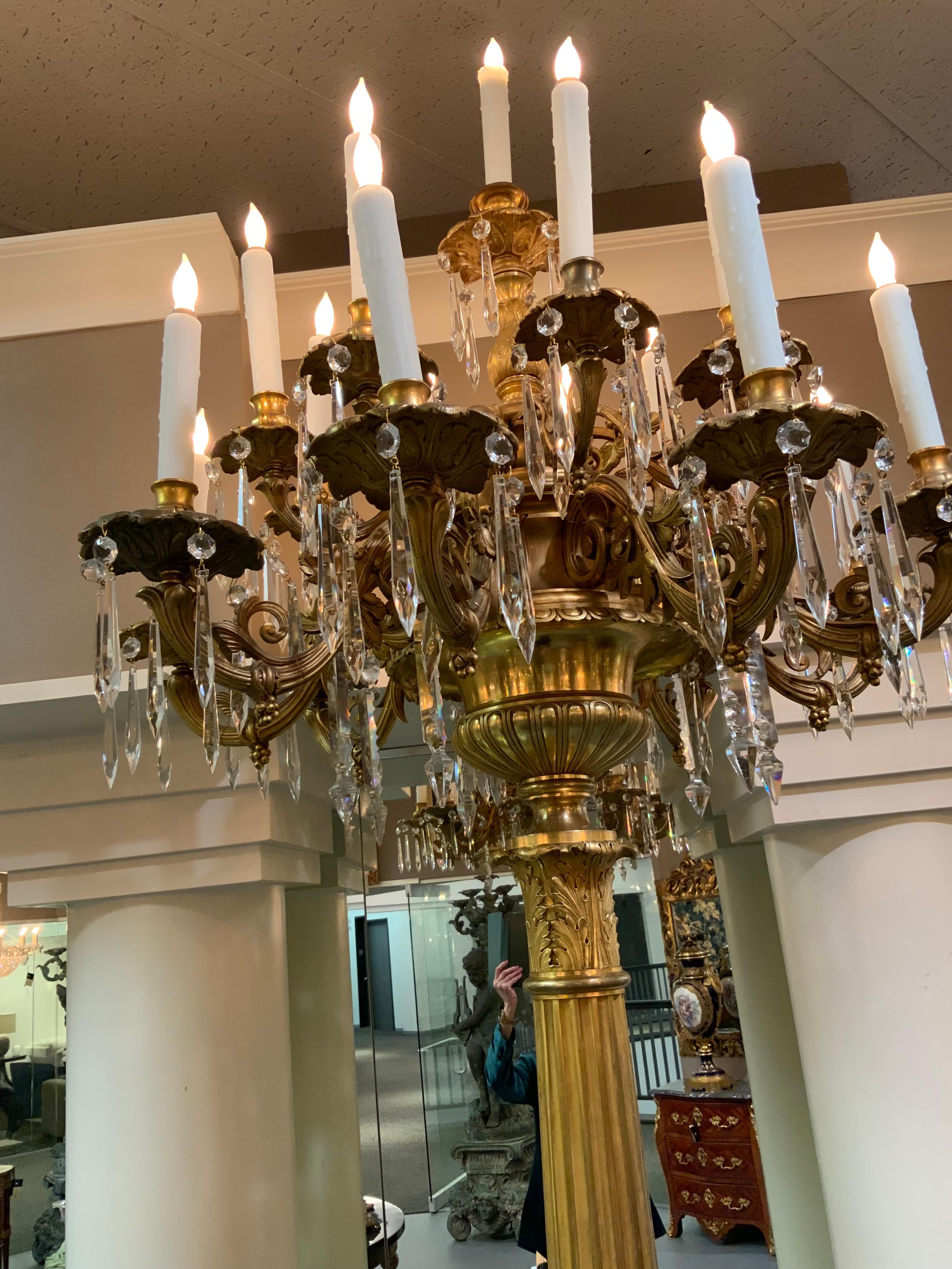 Pair of Elegant Bronze Dore and Crystal Palace Size Torchiers Now Electrified For Sale 7