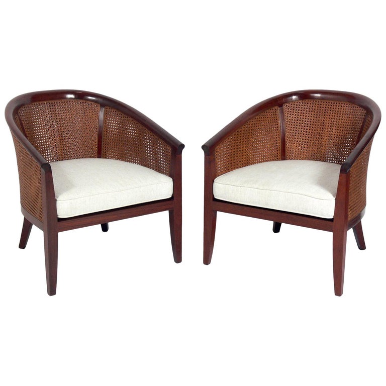 Pair of Elegant Caned Back Tub Chairs at 1stDibs