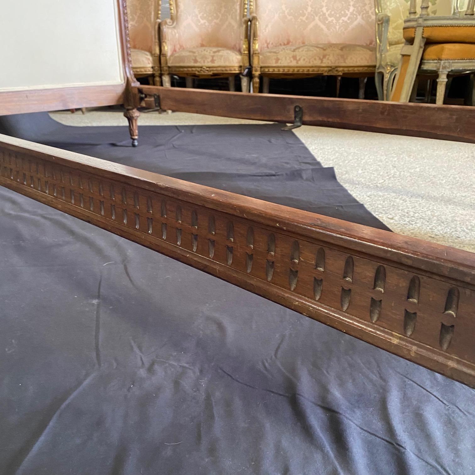 Pair of Elegant Carved Walnut French Louis XVI Upholstered Twin Beds 5