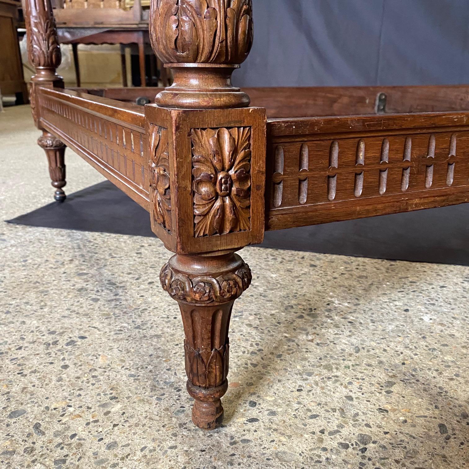 Pair of Elegant Carved Walnut French Louis XVI Upholstered Twin Beds 6