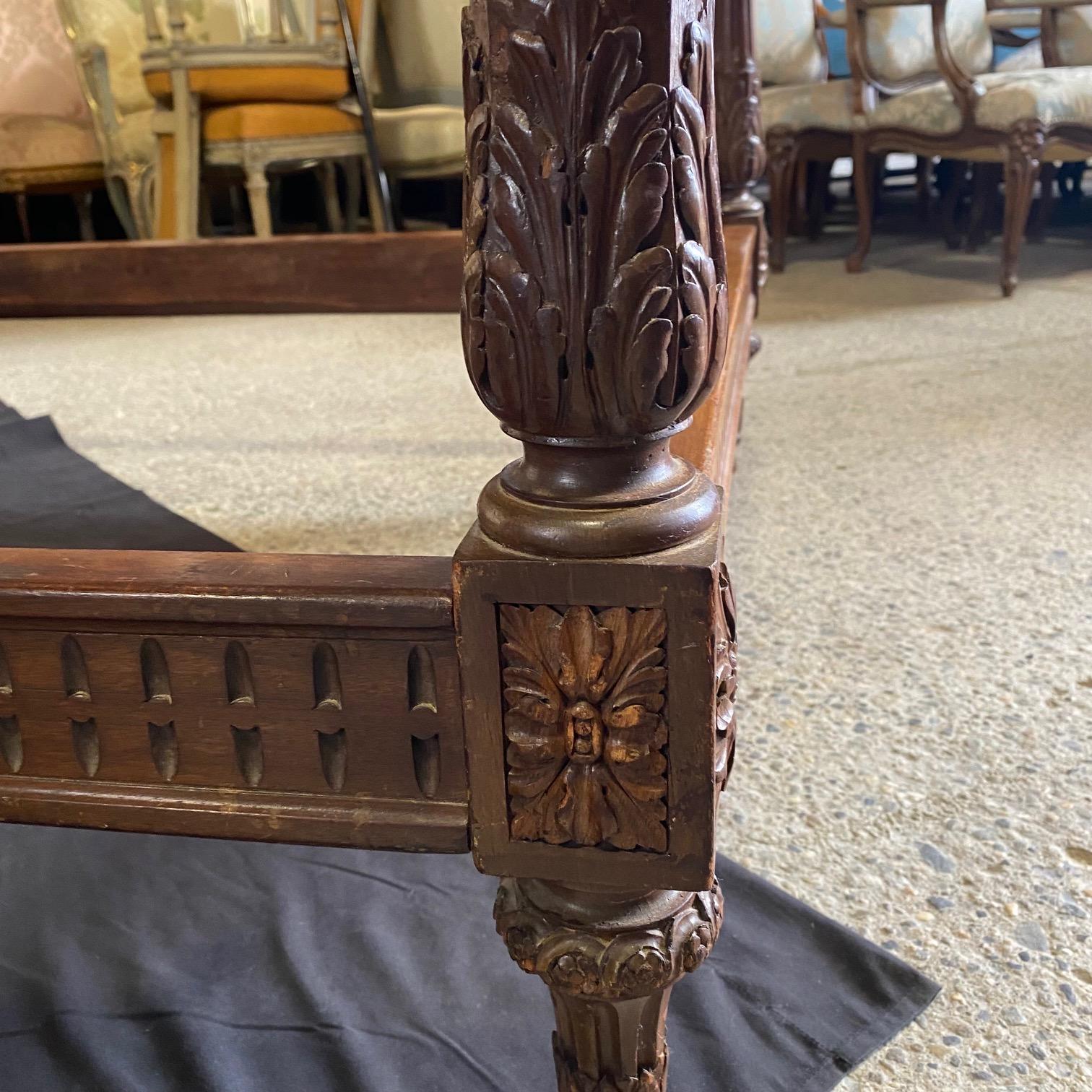 Pair of Elegant Carved Walnut French Louis XVI Upholstered Twin Beds 9