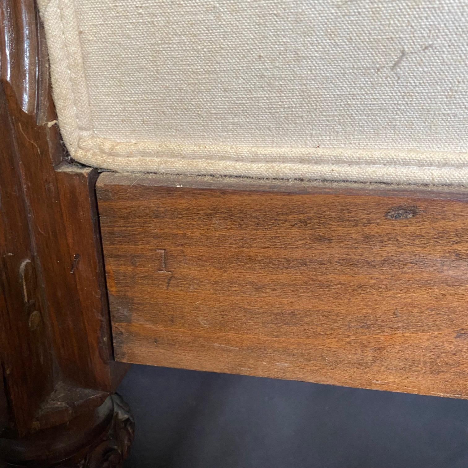 Pair of Elegant Carved Walnut French Louis XVI Upholstered Twin Beds 10
