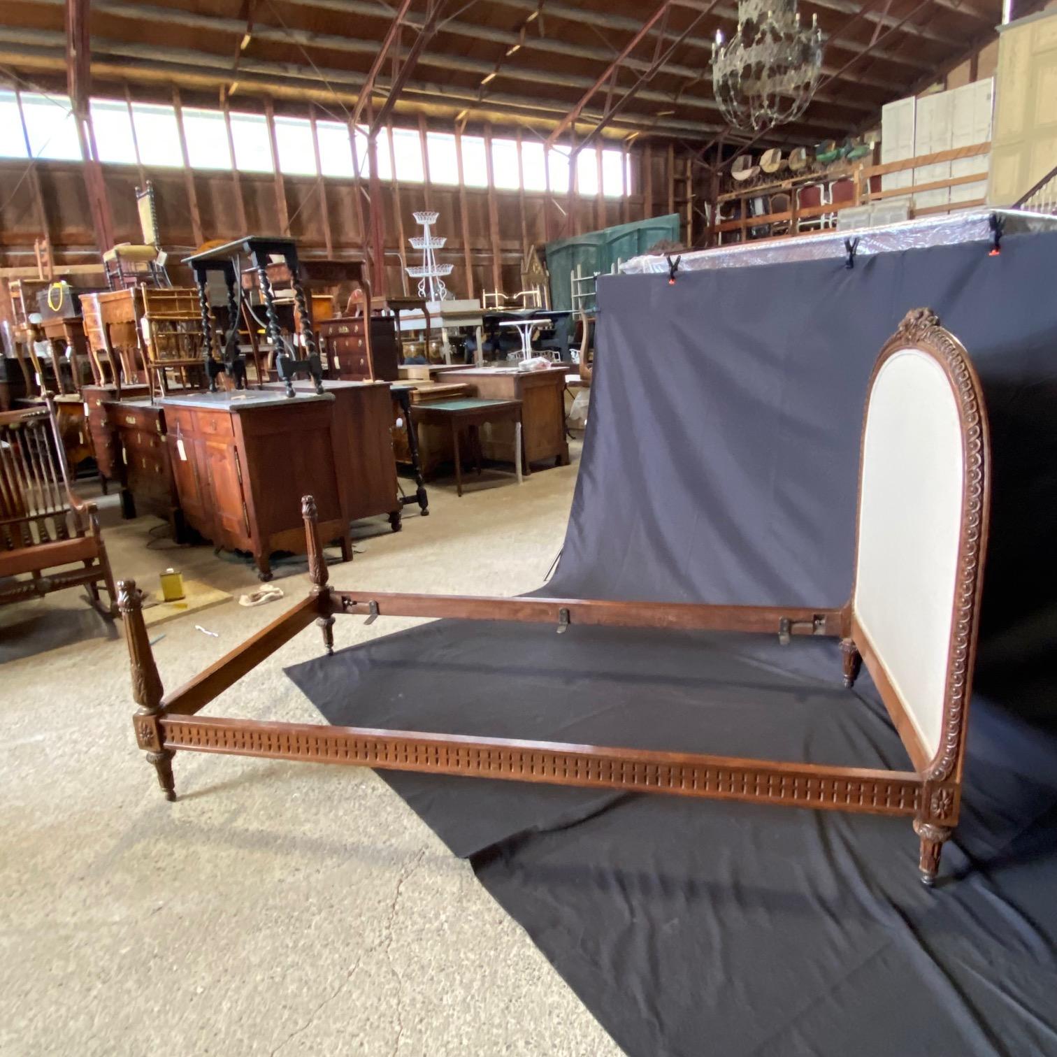 Pair of Elegant Carved Walnut French Louis XVI Upholstered Twin Beds 11